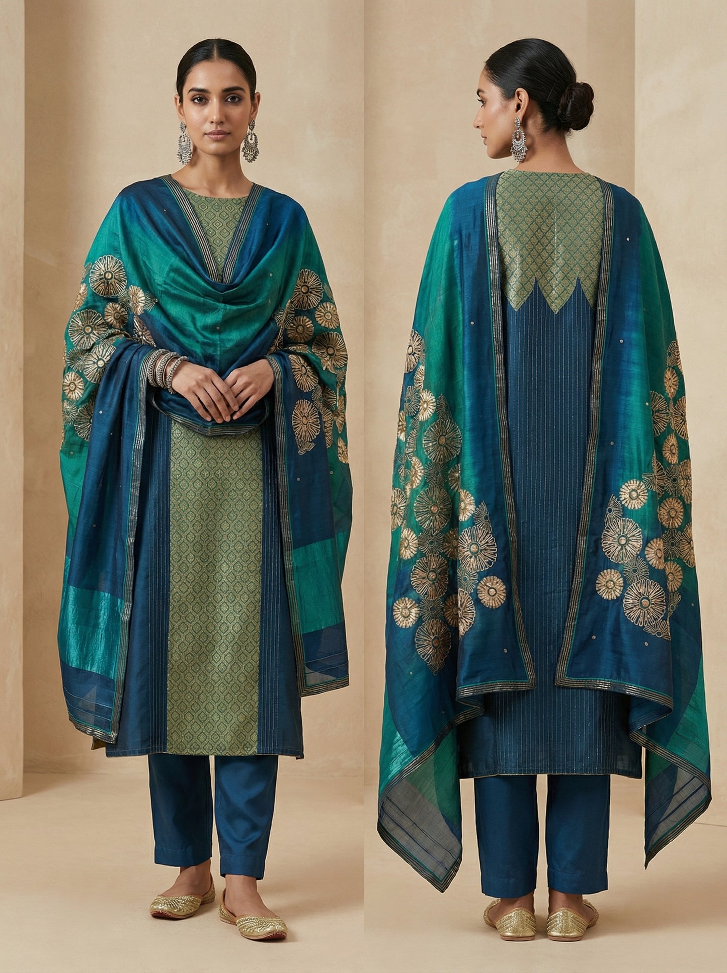 Semi Stitched Formal chanderi Suitset