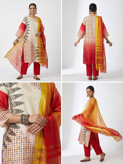 Semi Stitched Chanderi Casual Kurta VISHAL KAPUR