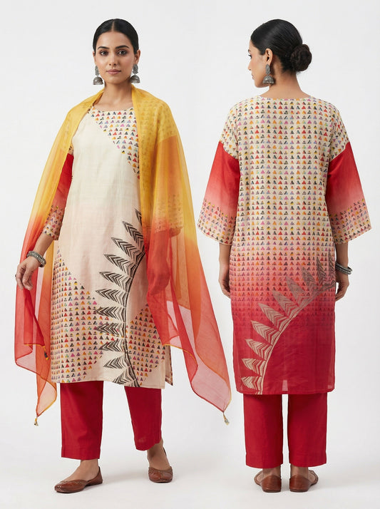 Semi Stitched Chanderi Casual Kurta VISHAL KAPUR
