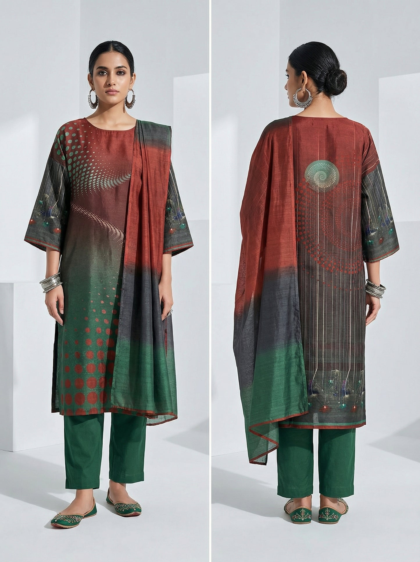 Semi Stitched Casual Chanderi Suitset