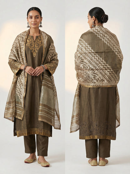 Semi Stitched Formal chanderi Suitset