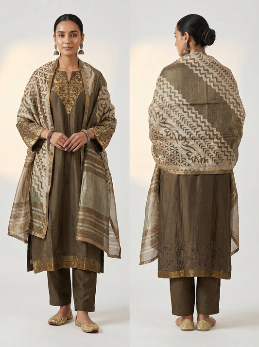Semi Stitched Formal chanderi Suitset