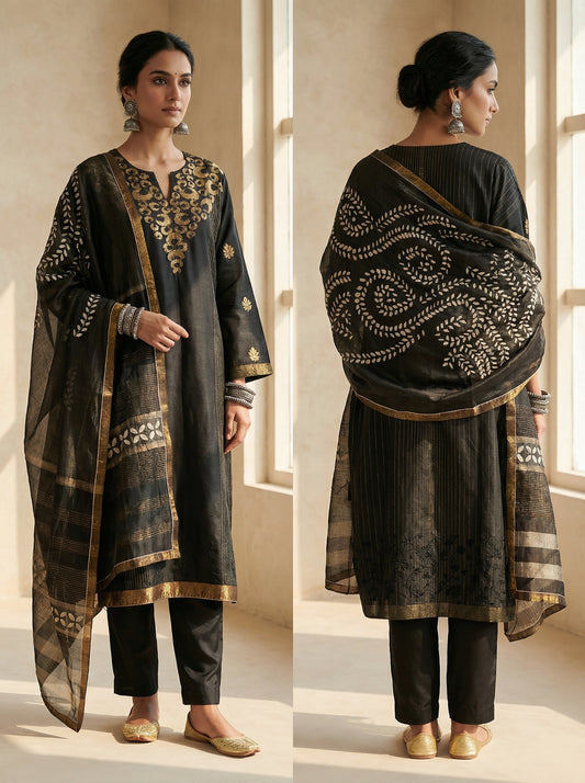 Semi Stitched Formal chanderi Suitset