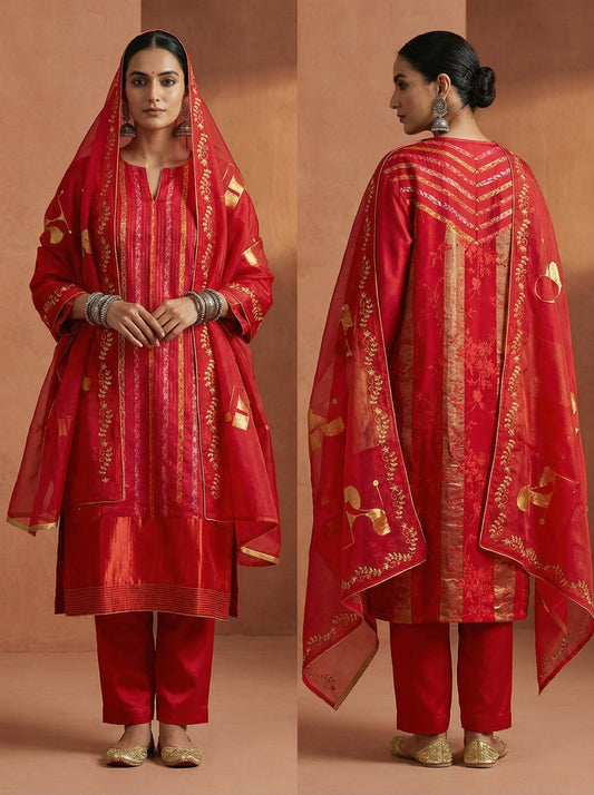 Semi Stitched Formal chanderi Suitset