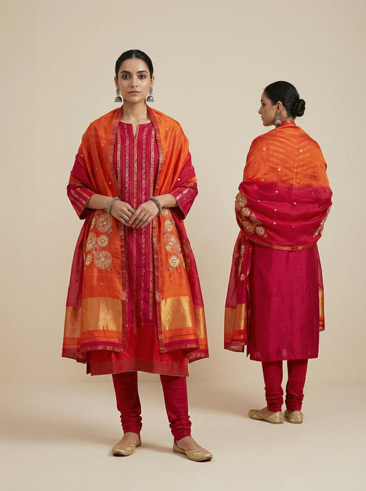Semi Stitched Formal chanderi Suitset