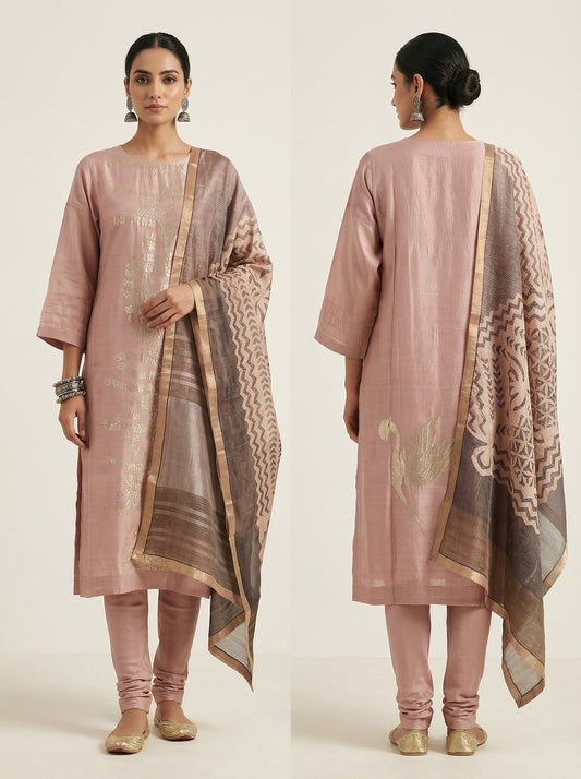 Semi Stitched Formal chanderi Suitset