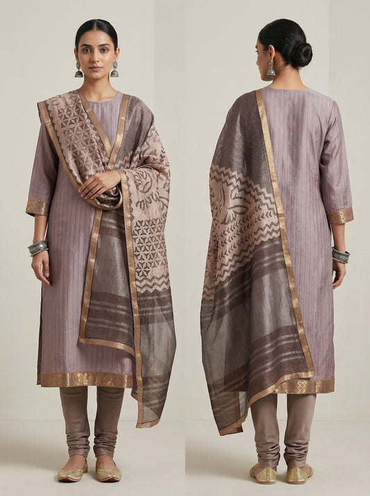 Semi Stitched Formal chanderi Suitset