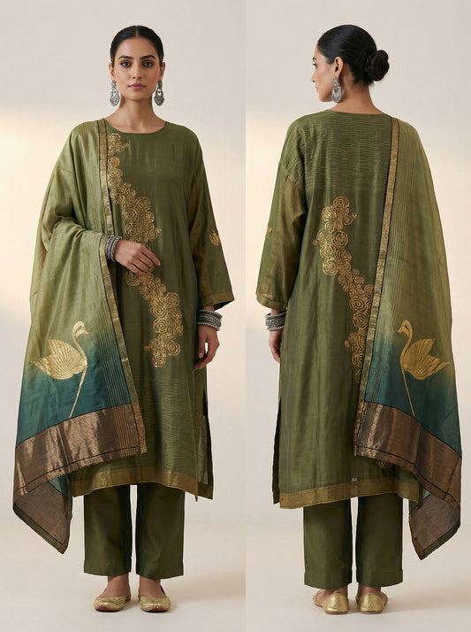 Semi Stitched Formal chanderi Suitset