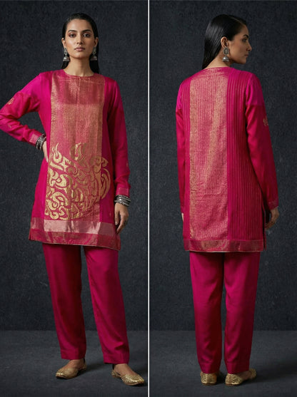 Semi Stitched Chanderi Zariwoven Short Tunic