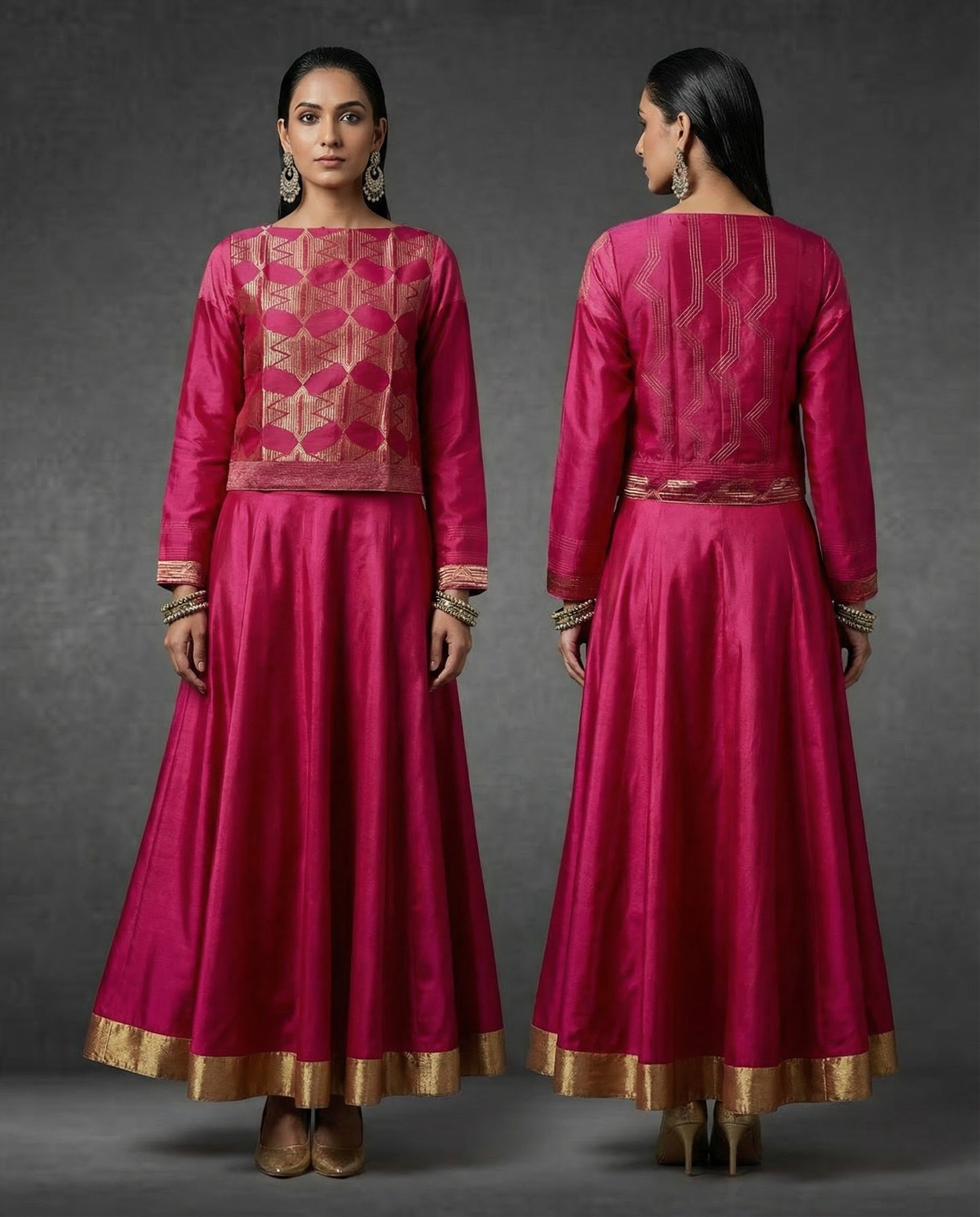 Contemporary Semistitched Chanderi Formal Crop Top Blouse with Jacquard Design