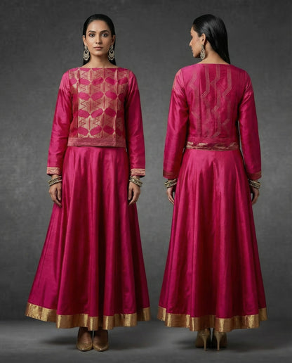 Contemporary Semistitched Chanderi Formal Crop Top Blouse with Jacquard Design