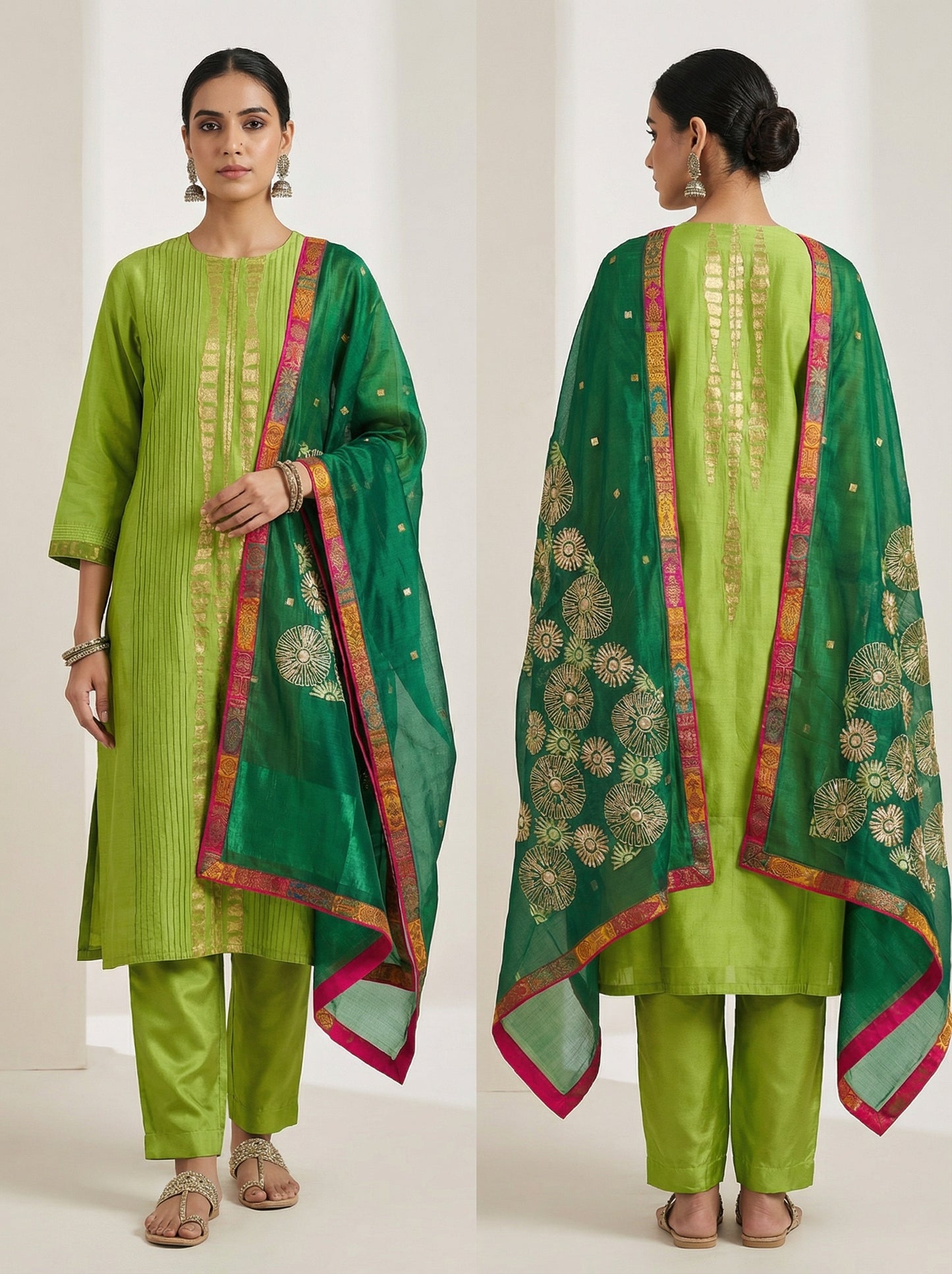 Semi Stitched Formal chanderi Suitset