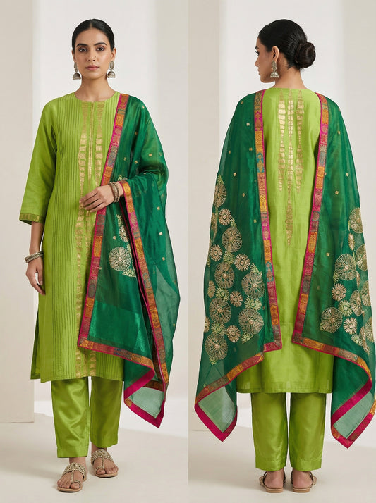 Semi Stitched Formal chanderi Suitset