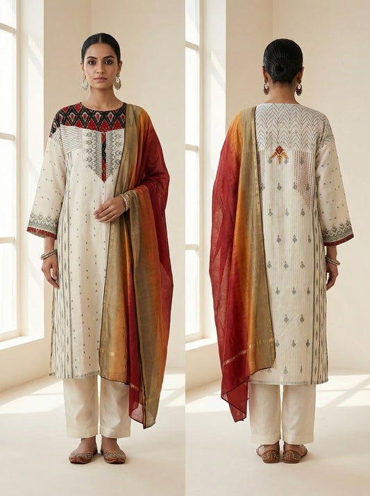 Semi Stitched Formal chanderi Suitset
