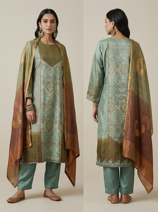Semi Stitched Formal chanderi Suitset