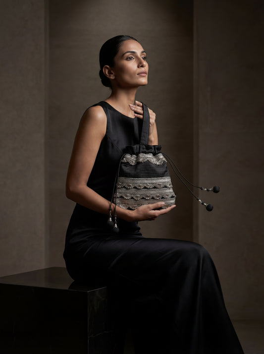 Midnight Chanderi Potli Bag