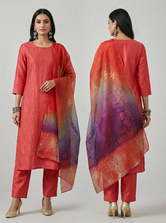 Semi Stitched Formal chanderi Suitset