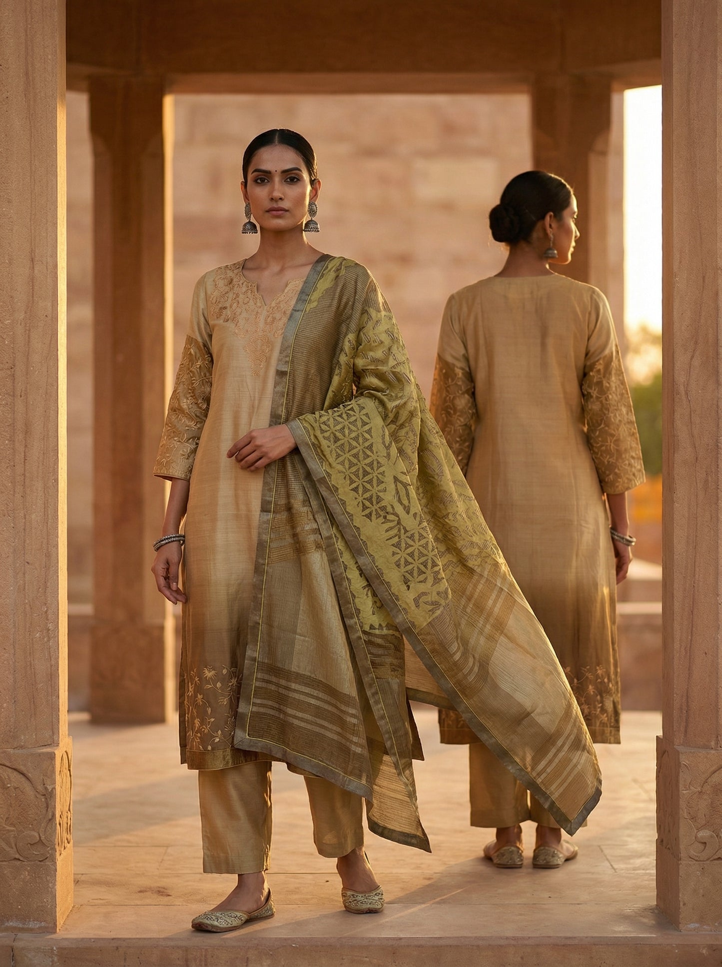 Semi Stitched Formal chanderi Suitset