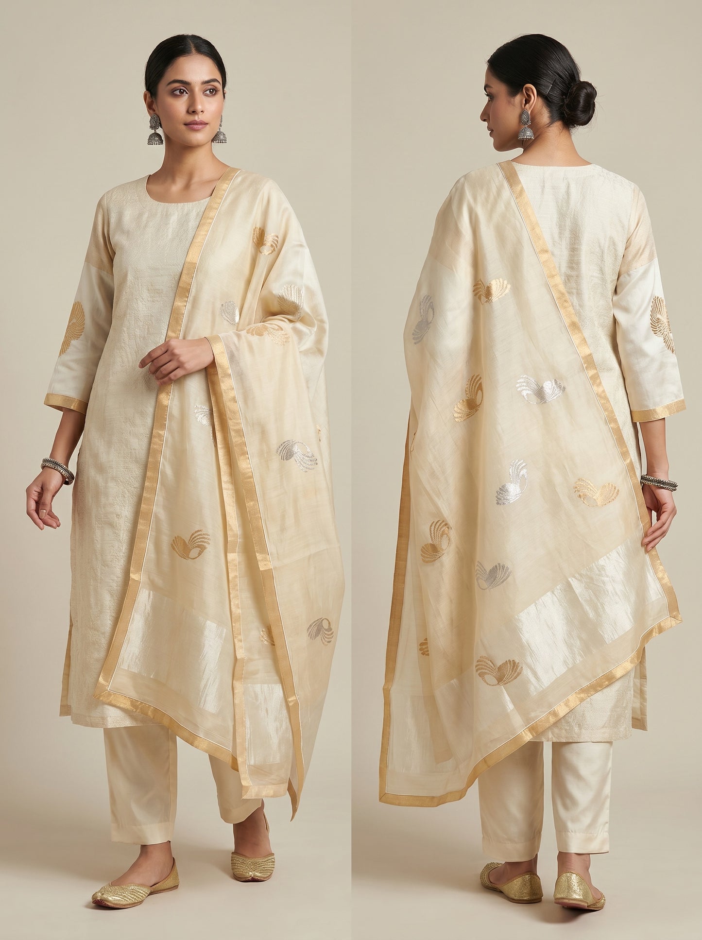 Semi Stitched Chanderi Formal Suitset