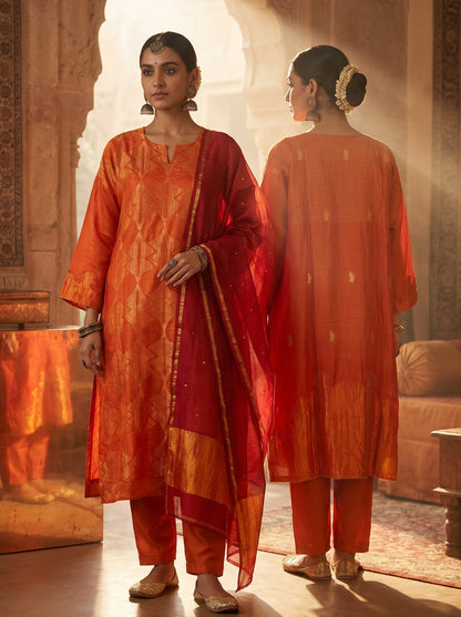 Semi Stitched Chanderi Formal Suitset