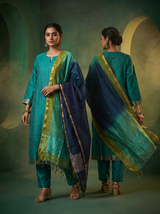 Semi Stitched Chanderi Formal Suitset
