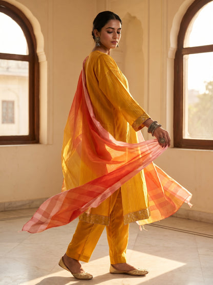 Semi Stitched Chanderi Formal Suitset