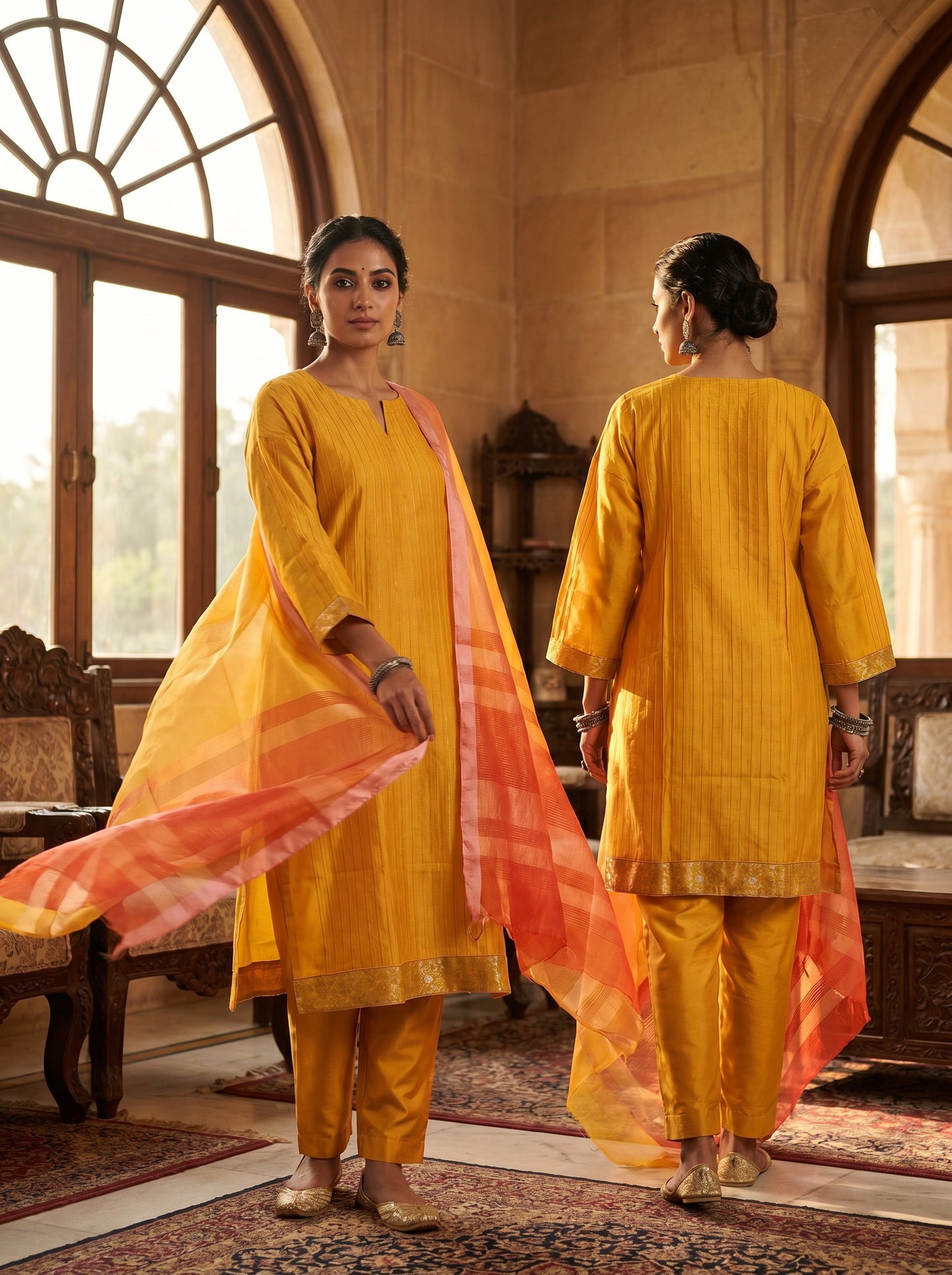 Semi Stitched Chanderi Formal Suitset