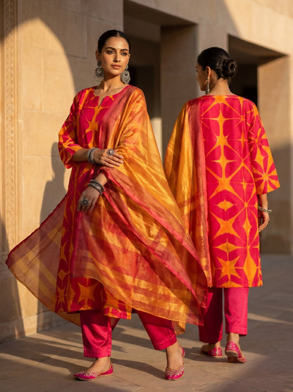 Semi Stitched Chanderi Formal Suitset