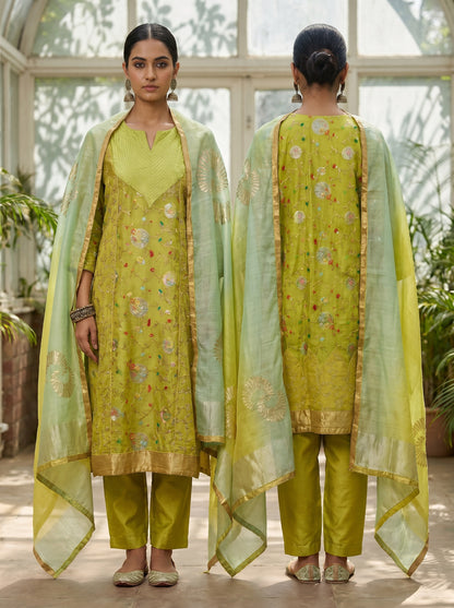 Semi Stitched Chanderi Formal Suitset
