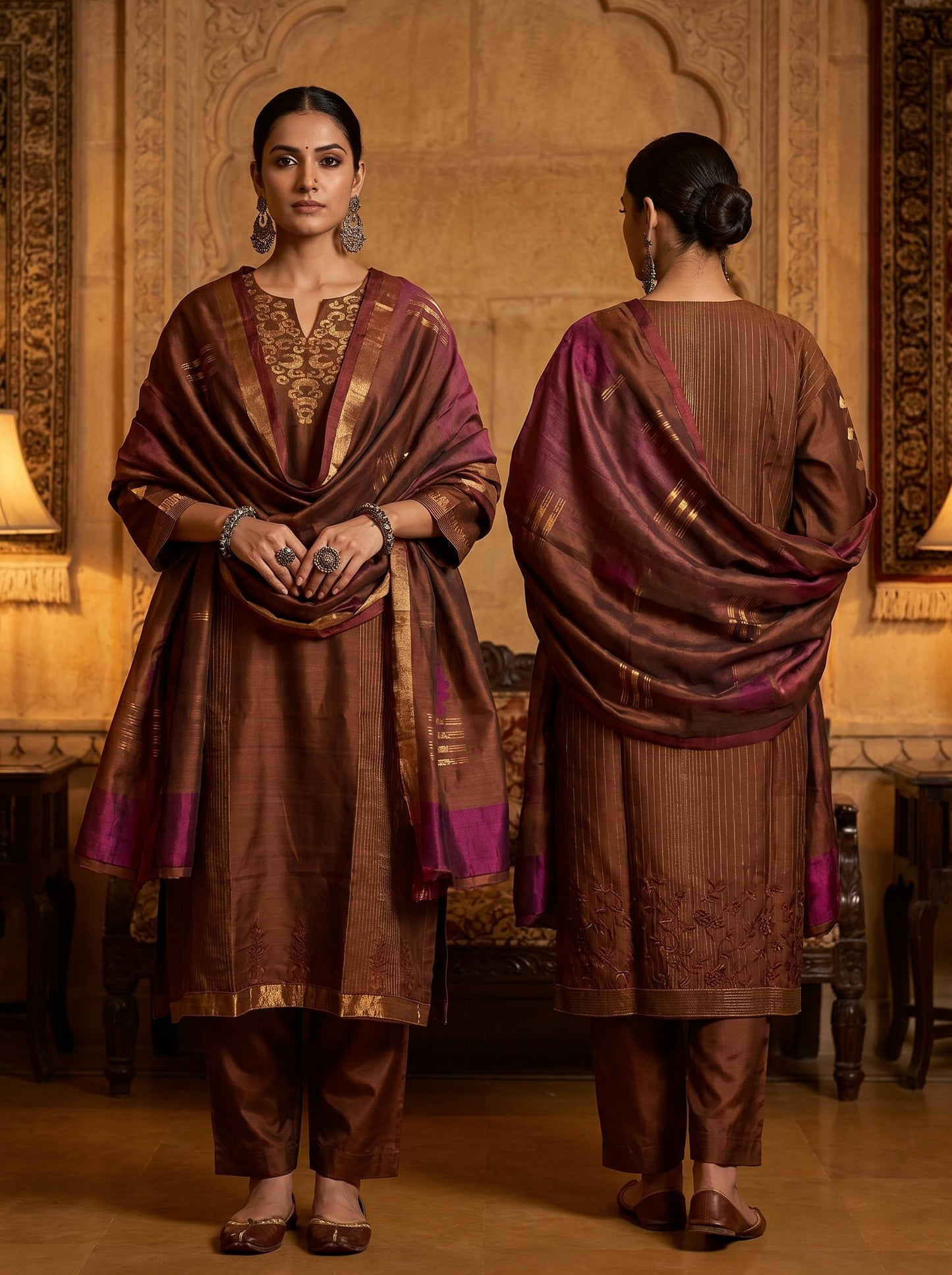 Semi Stitched Chanderi Formal Suitset