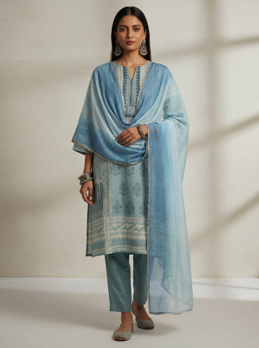 Semi Stitched Chanderi Casual suitset