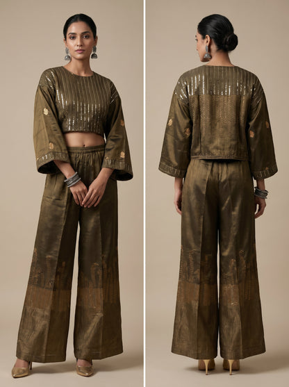 Formal chanderi Embroidered Indowestern set