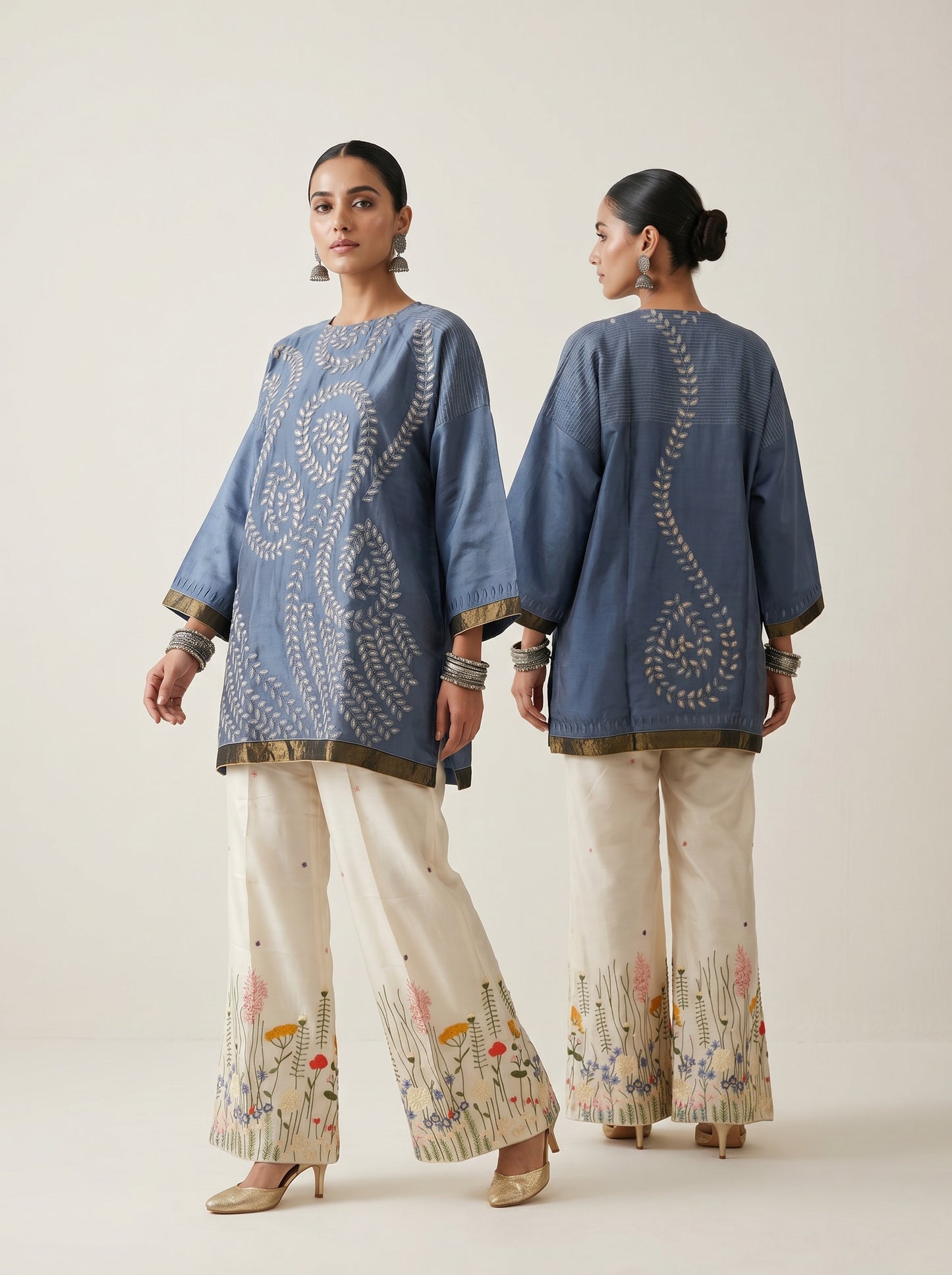 Formal chanderi Embroidered Indowestern set