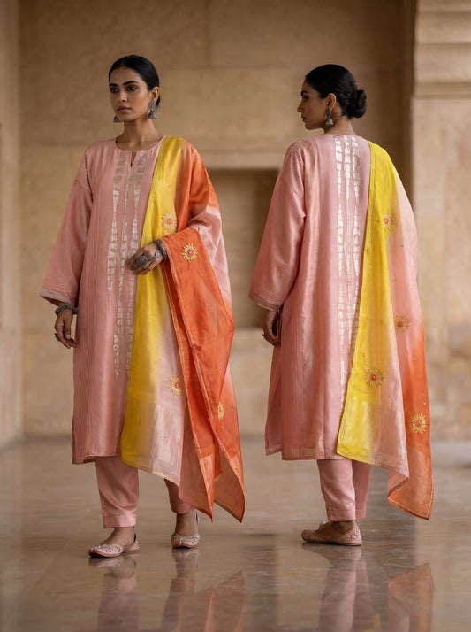 Semi Stitched Chanderi Formal Suitset