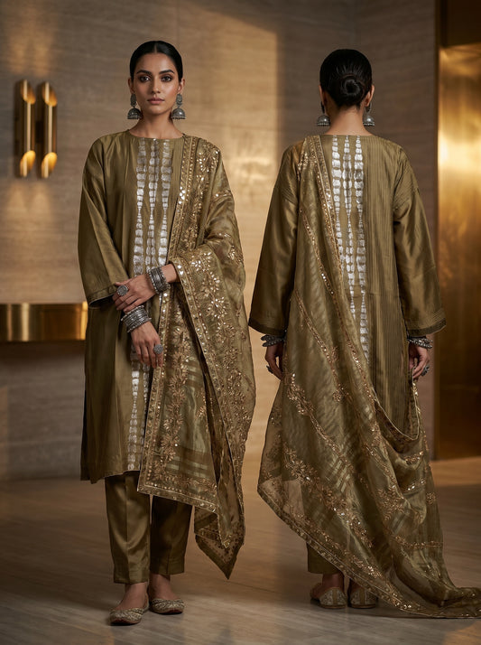 Semi Stitched Chanderi Formal Suitset
