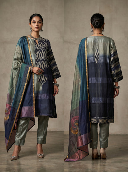 Semi Stitched Chanderi Formal Suitset