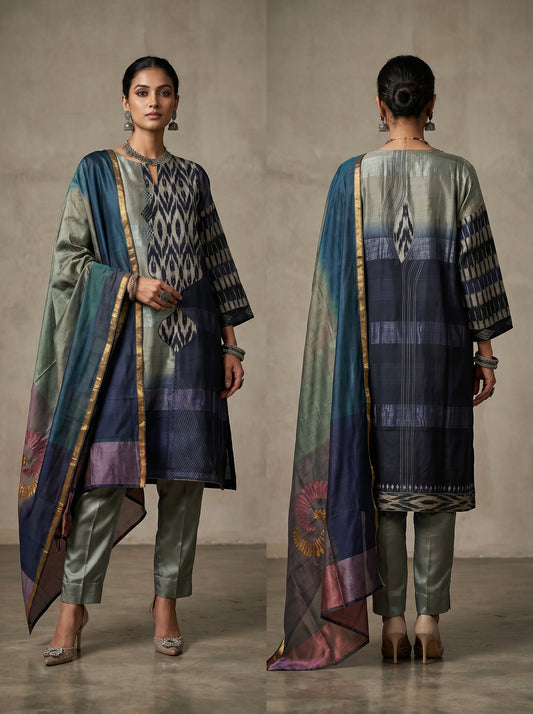 Semi Stitched Chanderi Formal Suitset