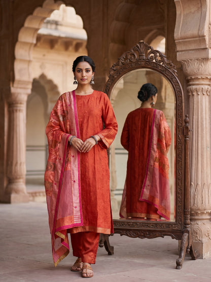 Semi Stitched Chanderi Formal Suitset