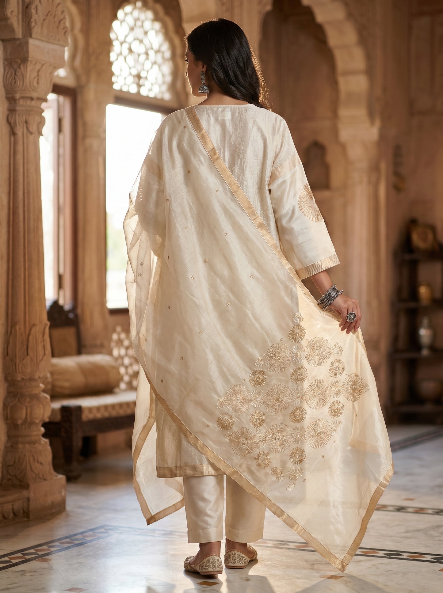 Semi Stitched Chanderi Formal Suitset