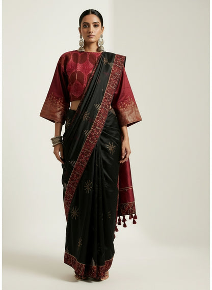 Formal Chanderi Zari Woven With Ajrakh Saree