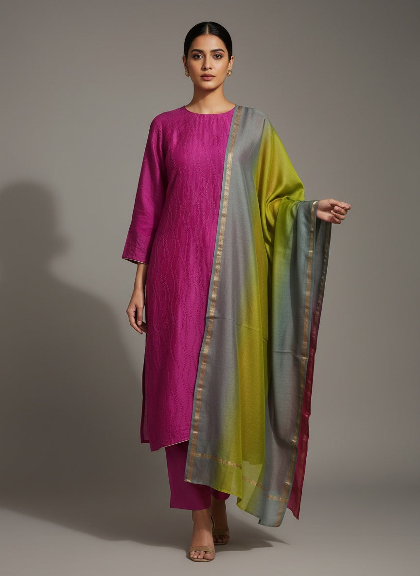 Semi Stitched Formal chanderi Suitset