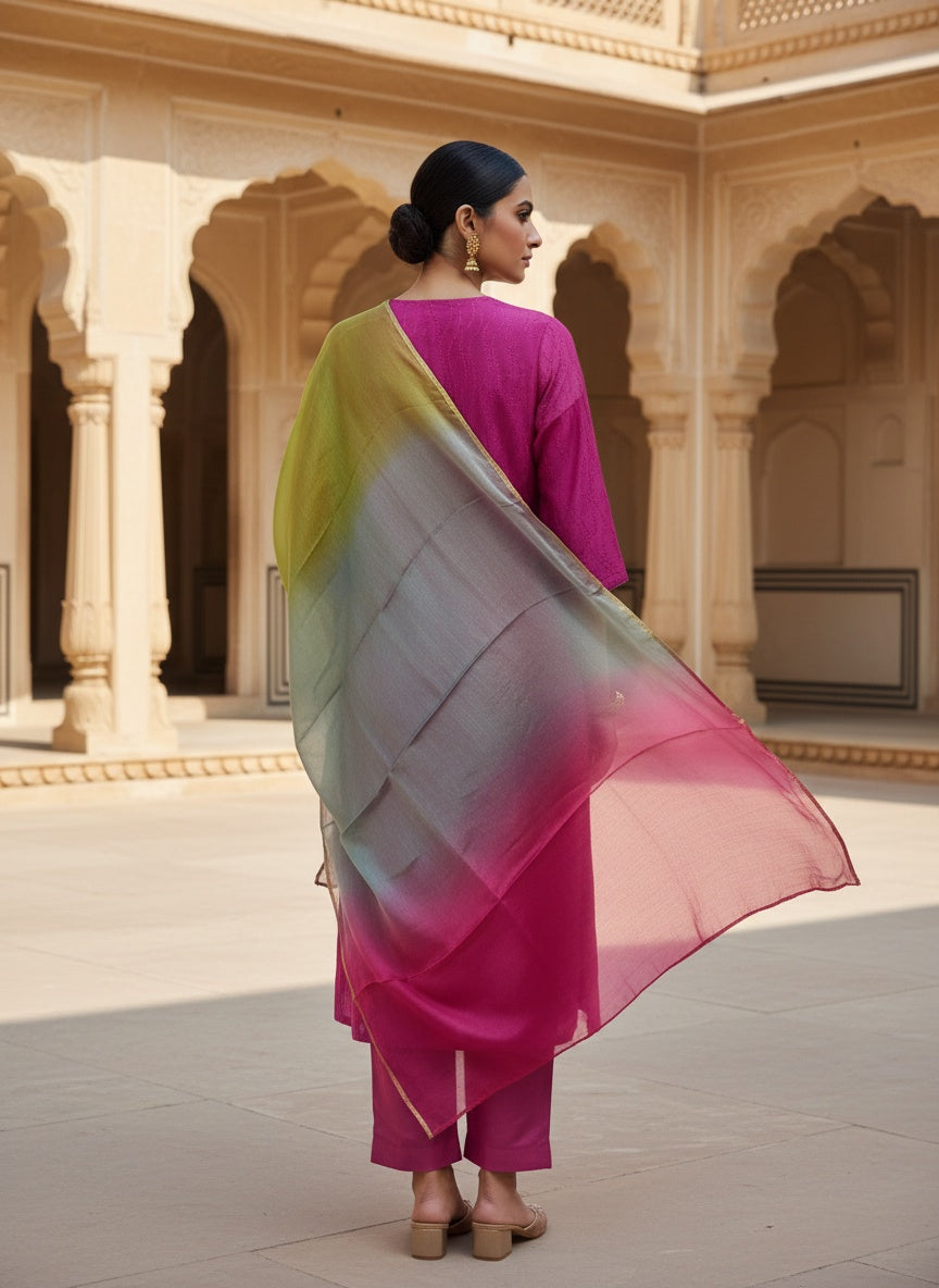Semi Stitched Formal chanderi Suitset