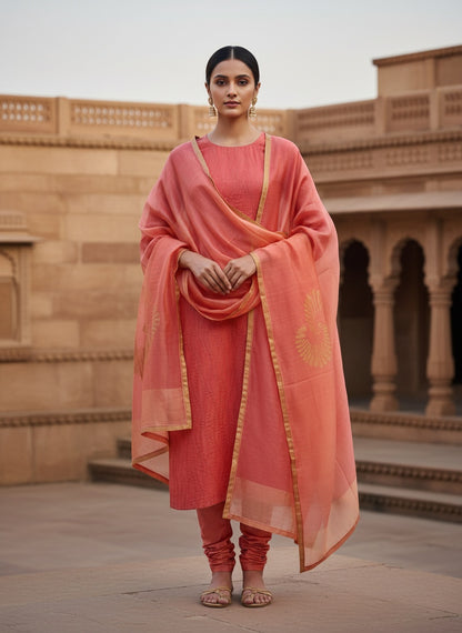 Semi Stitched Formal chanderi Suitset