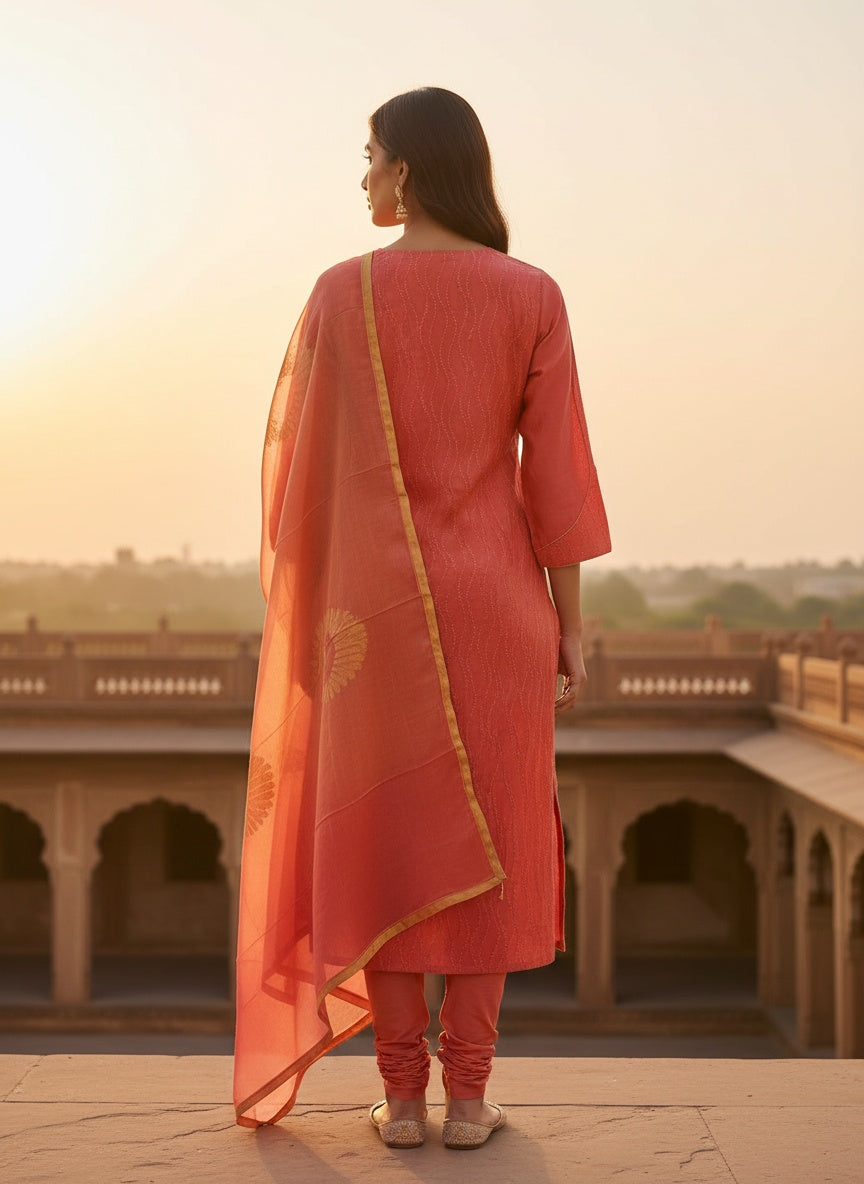 Semi Stitched Formal chanderi Suitset