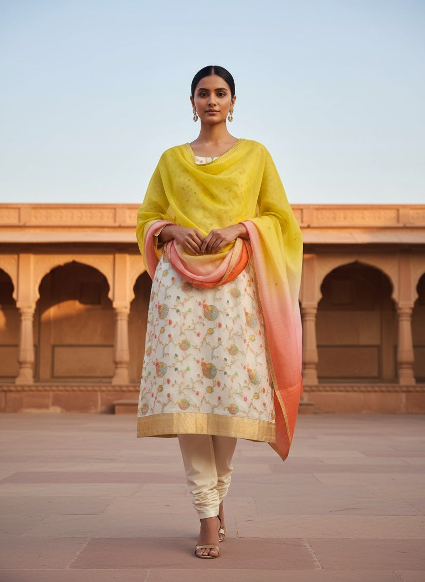Semi Stitched Formal chanderi Suitset