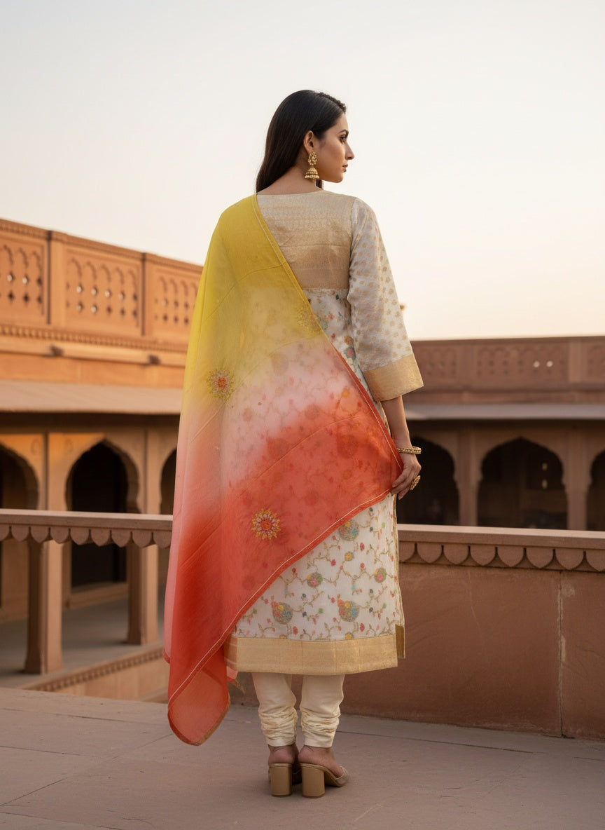 Semi Stitched Formal chanderi Suitset