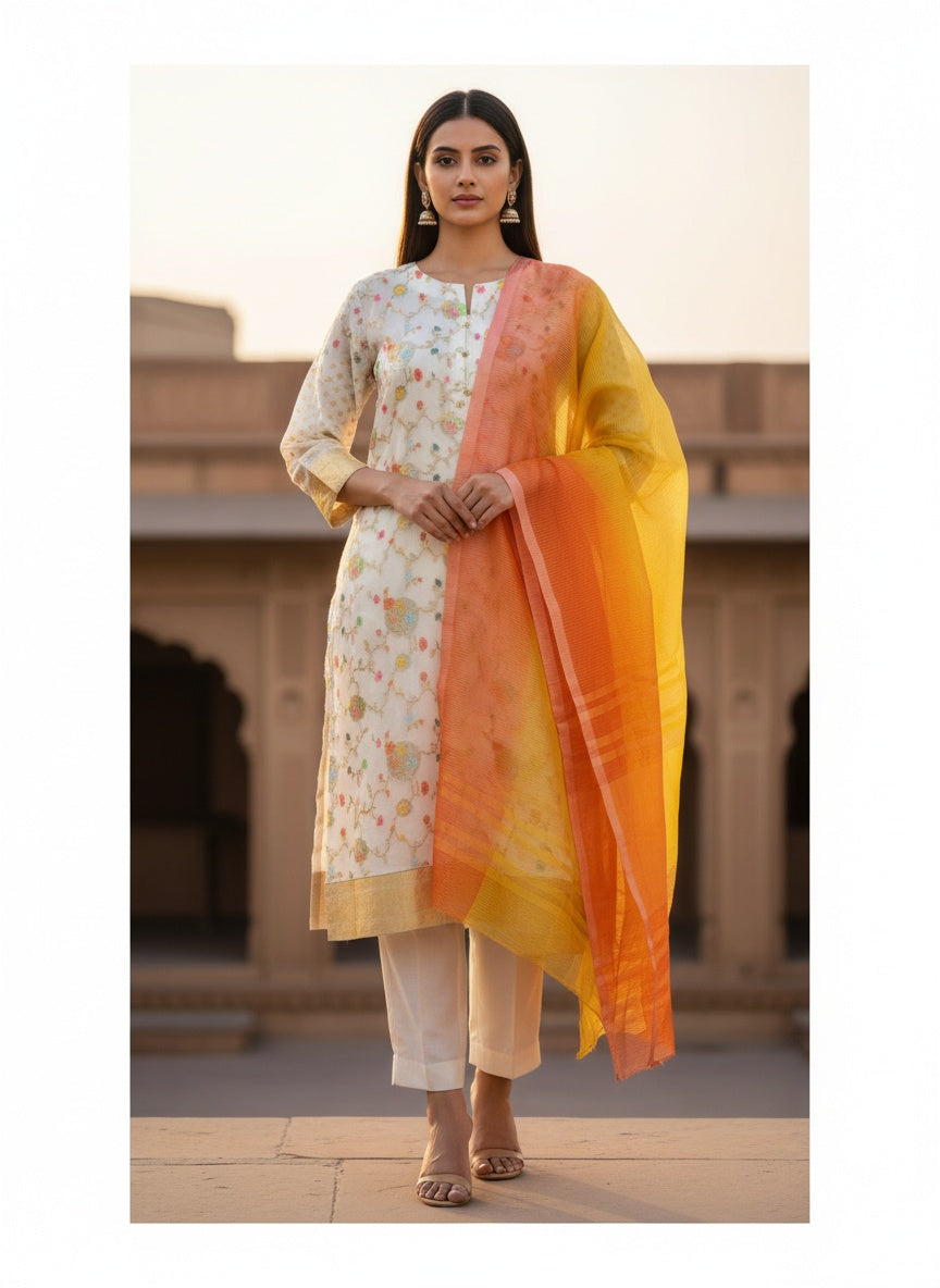 Semi Stitched Formal chanderi Suitset