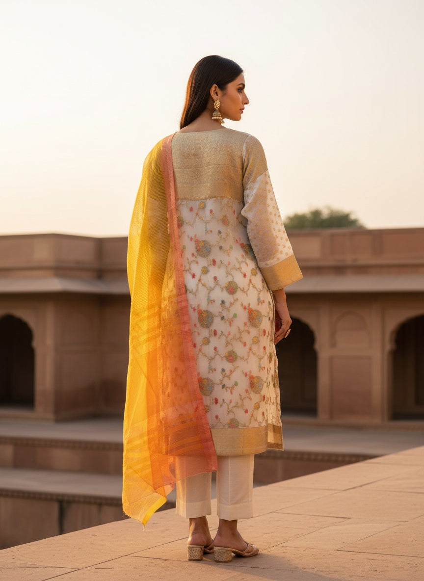 Semi Stitched Formal chanderi Suitset