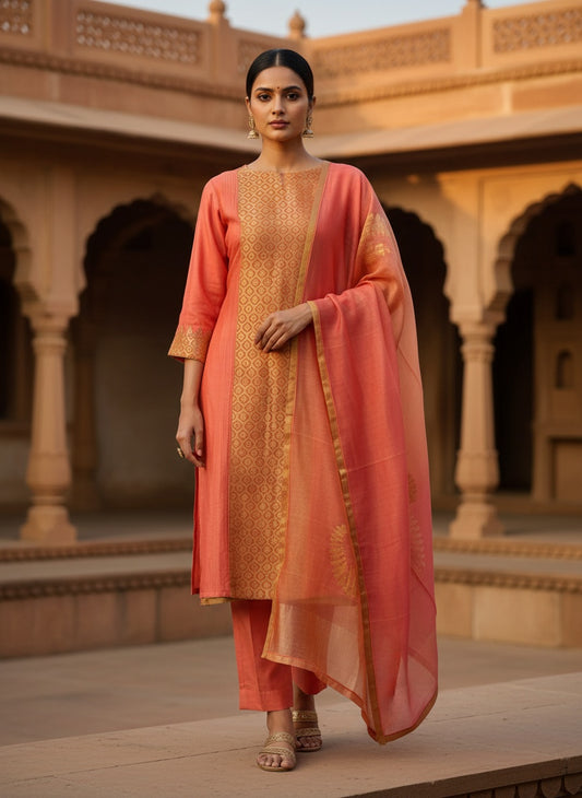 Semi Stitched Formal chanderi Suitset