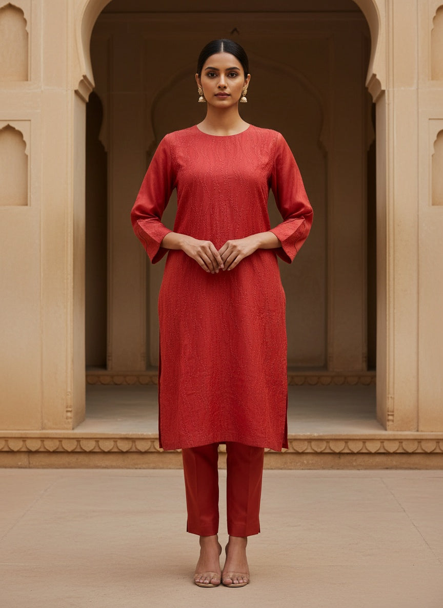 Semi Stitched Formal Chanderi Kurta